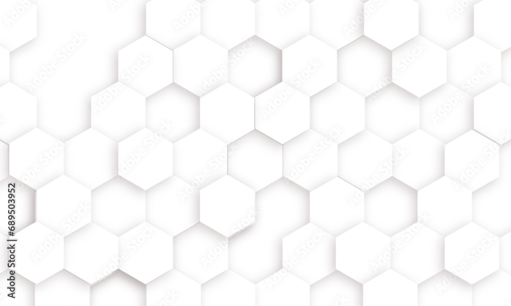 Abstract white hexagonal geometric background with shadow. Luxury White 3D futuristic honeycomb mosaic white background. Abstract white lines background. Vector Illustration. Abstract white hexagonal geometric background with shadow. Luxury White 3D futuristic honeycomb mosaic white background. Abstract white lines background. Vector Illustration.