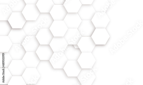 Abstract white and gray hexagon technology lines background. Abstract white and grey color hexagonal geometric background with copy space. Abstract white lines background.