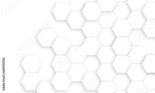 Fototapeta Naklejka Na Ścianę i Meble -  Abstract white hexagonal geometric background with shadow. Luxury White 3D futuristic honeycomb mosaic white background. Abstract white lines background. Vector Illustration.