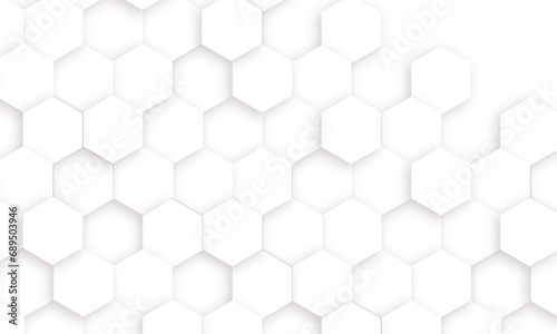 Abstract white hexagonal geometric background with shadow. Luxury White 3D futuristic honeycomb mosaic white background. Abstract white lines background. Vector Illustration.