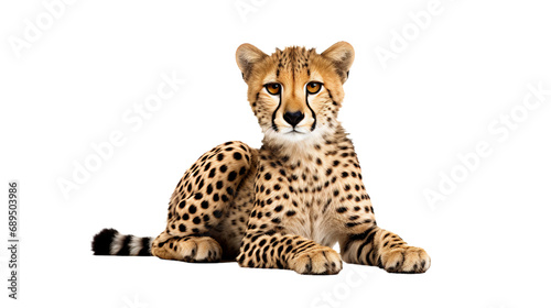 A cheetah lying down   isolated on transparent or white background  png