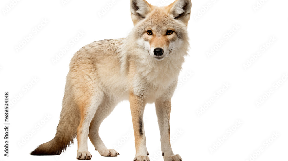A white and tan fox with yellow eyes, isolated on transparent or white background, png