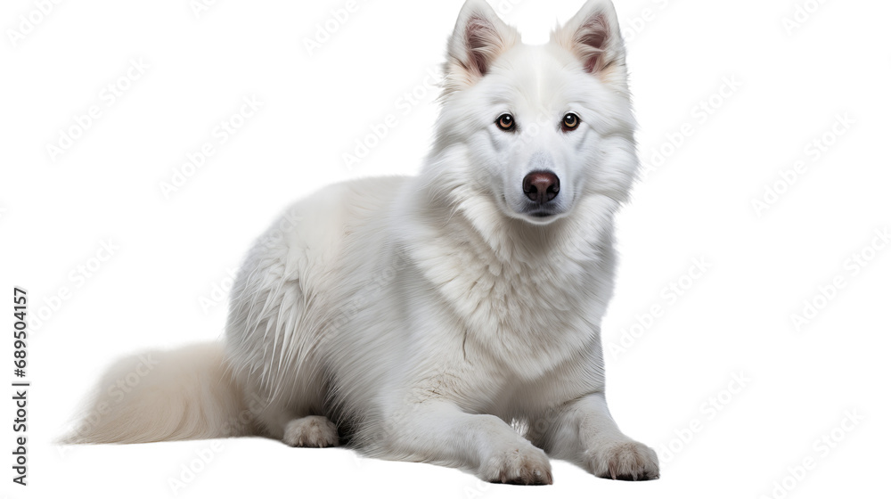 A white dog lying down, isolated on transparent or white background, png A white dog lying down, isolated on transparent or white background, png