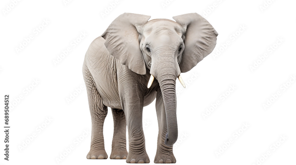 An elephant with tusks and large ears, isolated on transparent or white background, png