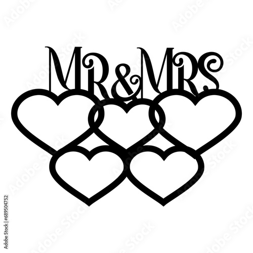  Mr&Mrs. Mockup for a photo frame. Silhouette. Love, wedding, Valentine's Day. Vector