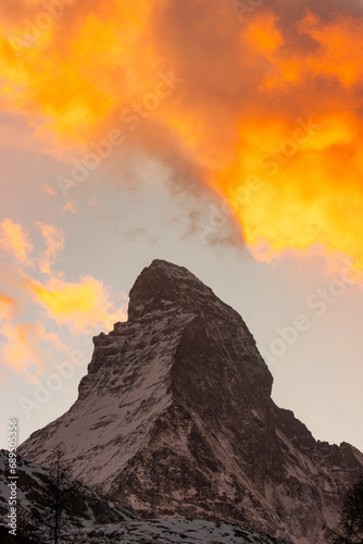 sunset colorful clouds and the Matterhorn in switzerland