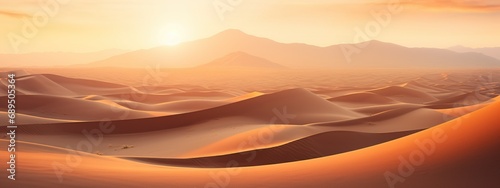 A vast and realistic desert scene with dunes, cacti, and a warm sunset casting long shadows © LaxmiOwl