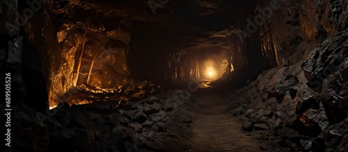 Different coal breeds in an underground mine tunnel.