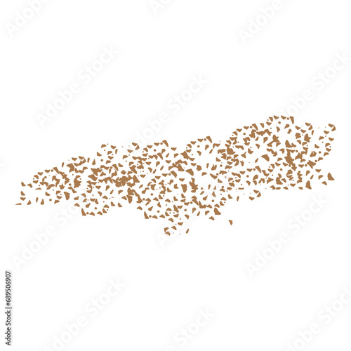A scattering of small brown pieces of earth. A design element for the composition of a postcard, sticker or painting. Vector illustration.
