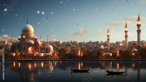 The glory of Ramadan is accompanied by city decorations. Generative ai