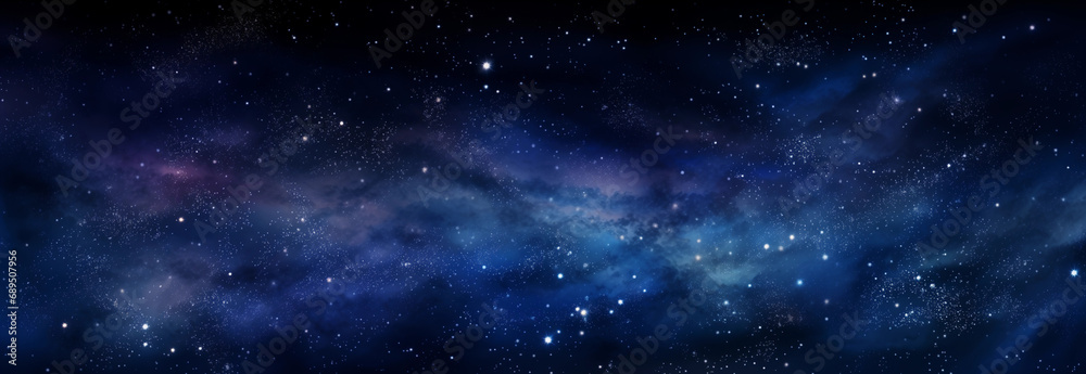 panoramic view of a star-filled galaxy in space with a nebulous glow