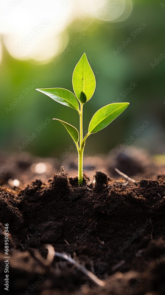 A close up of a new green shoot growing in soil. A close up of a new green shoot growing in soil.