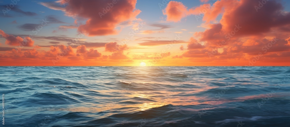 Caribbean sunset seascape horizon.