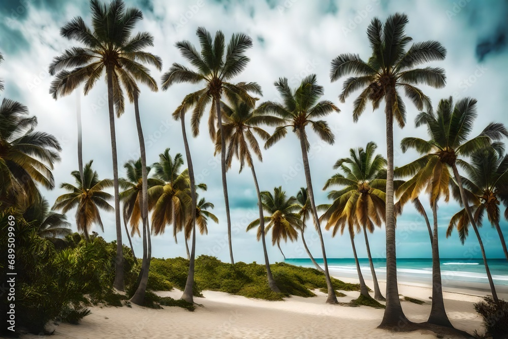 Free photo vertical shot of palm trees on the beach on a cloudy sunny day