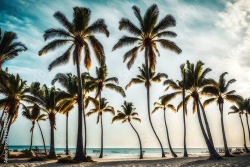 Free photo vertical shot of palm trees on the beach on a cloudy sunny day © Muhammad