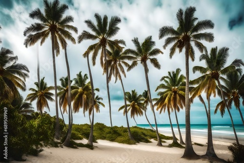 Free photo vertical shot of palm trees on the beach on a cloudy sunny day © Muhammad