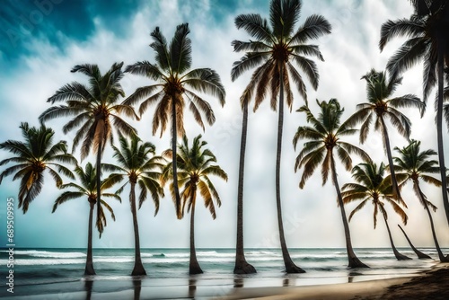 Free photo vertical shot of palm trees on the beach on a cloudy sunny day