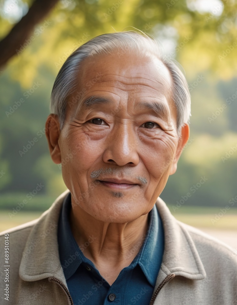 An old man of Asian appearance in a cap on the background of nature An old man of Asian appearance in a cap on the background of nature