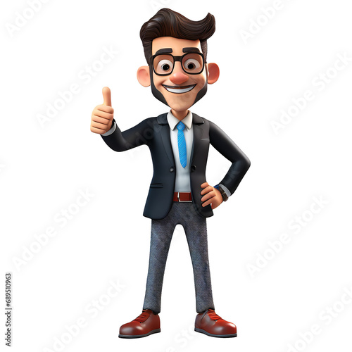 3d illustration of cartoon man showing thumbs up