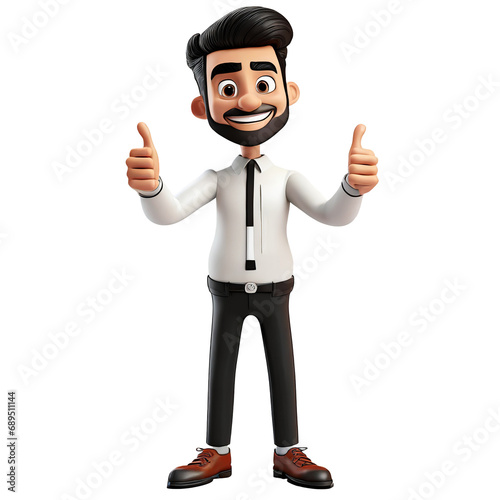 3d illustration of cartoon man showing thumbs up