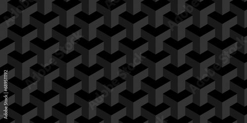 Seamless geometric pattern grid backdrop triangle abstract background. Abstract cubes geometric tile and mosaic wall or grid backdrop hexagon technology. Black and gray geometric block cube structure. © MdLothfor