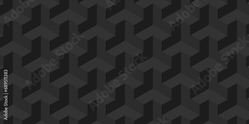 Black and gray geometric block cube structure mosaic and tile square background. Seamless geometric pattern abstract background. abstract cubes geometric wall or grid backdrop hexagon technology.