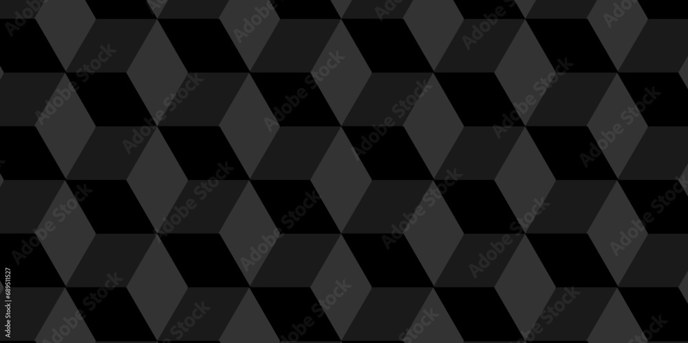 Fototapeta premium Black and gray geometric block cube structure mosaic and tile square background. Seamless geometric pattern abstract background. abstract cubes geometric wall or grid backdrop hexagon technology.