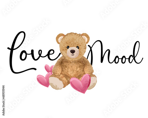 bear illustration handdrawn and love slogan vector