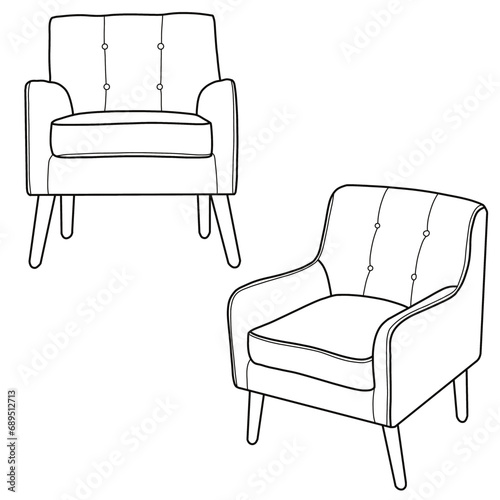 Modern armchair, sofa, interior home, or office furniture. Hand-drawn vector illustration isolated on a white background.