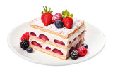 Slice Delicious Icebox Berry Cake In Luxury Ceramic Plate On Transparent Background