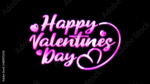 Wallpaper Mural Happy Valentines Day calligraphy text animation in glowing pink light and glossy effect. Transparency 4K Alpha Channel.  Suitable for valentines day celebration or greeting card. Torontodigital.ca