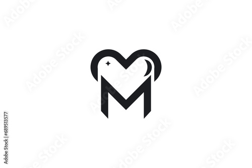letter m and heart sign logo design conceptt