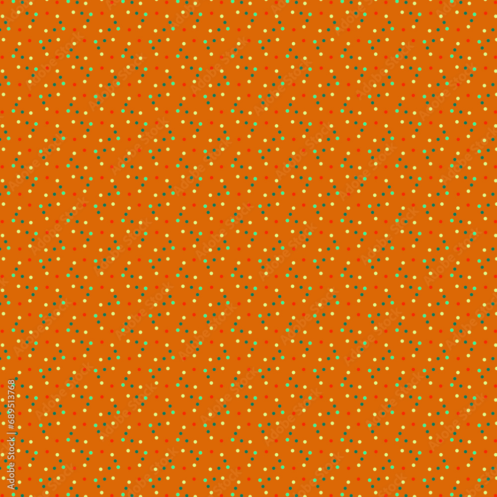 Cute modest geometric seamless pattern Small red, yellow, green polka dots on an orange background Cute modest geometric seamless pattern Small red, yellow, green polka dots on an orange background