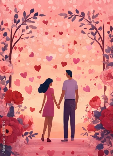                                                          Valentine s day  man and woman  illustration background. Generative AI