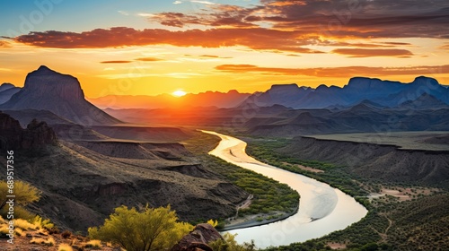 Sunset view of the Rio Grande and Sierra del Carmen