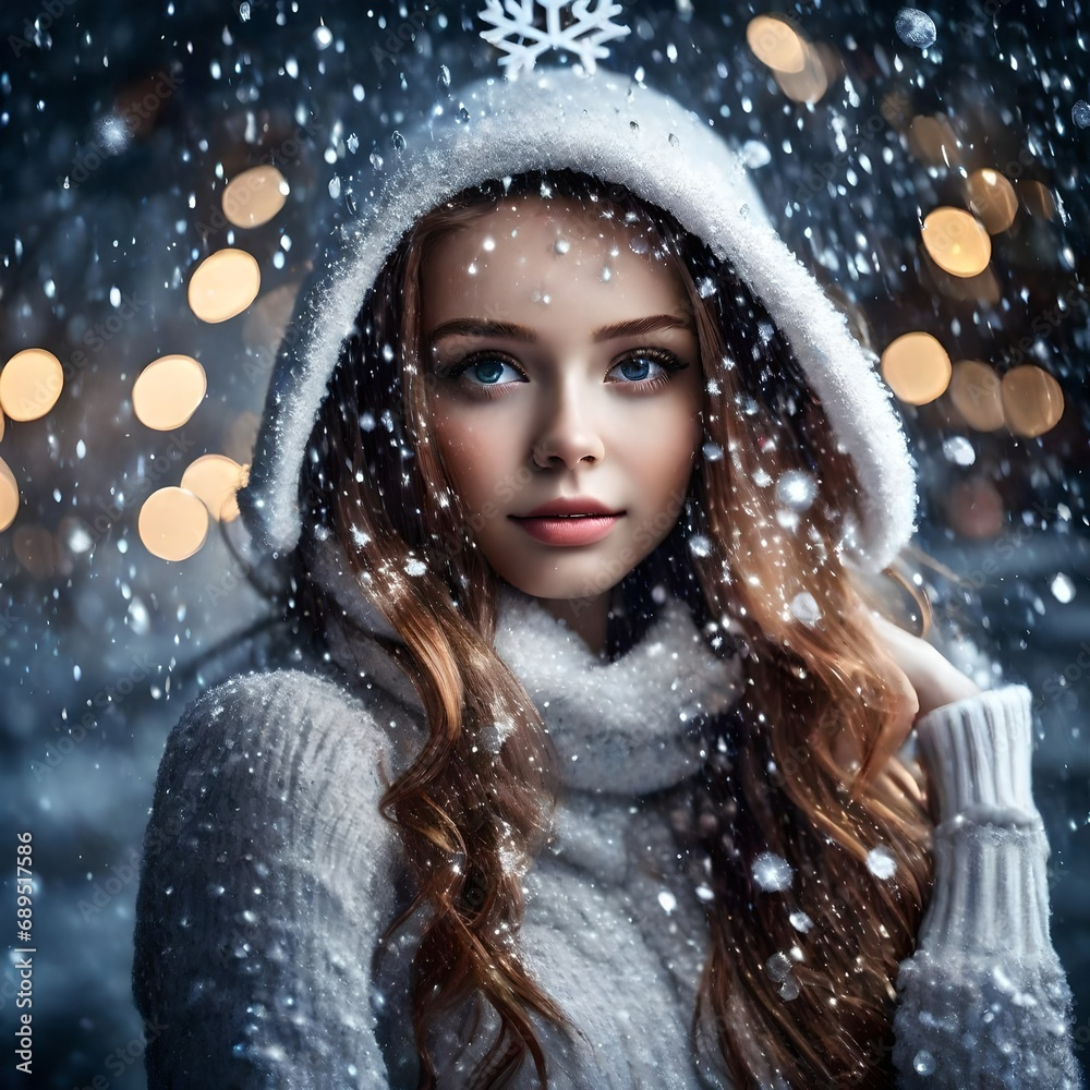 Beautiful portrait of a woman in winter Beautiful portrait of a woman in winter