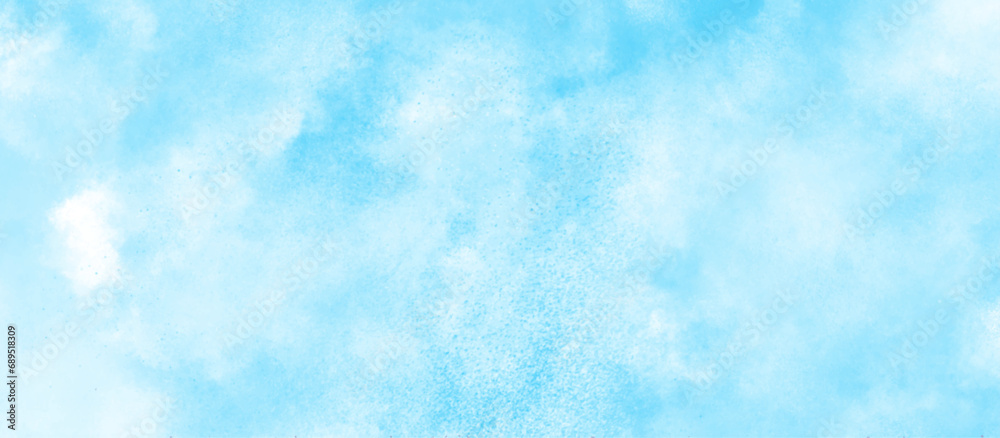 Abstract Blue sky with delicate cumulus white clouds, Horizon Clear Spring Sky in Morning with tiny clouds, blue sky with white cumulus clouds and watercolor shades, panorama blue sky vector backdrop.