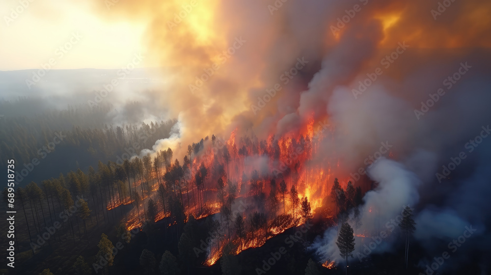 Aerial photography of burning forest fires