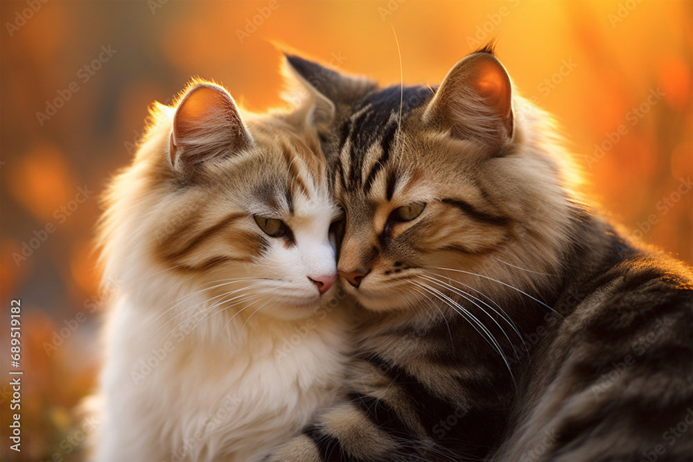a pair of cats
are hugging