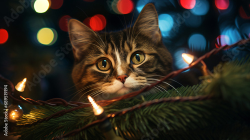 The cat and the christmas lights