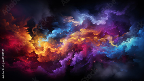 Color smoke, abstract art and vibrant expression. Dynamic, artistic and mesmerizing hues for graphic display, design, and creative inspiration. © Joel/Peopleimages - AI