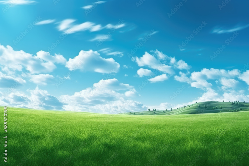 Green lawn under blue sky and white clouds Green lawn under blue sky and white clouds