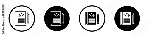 Thesis icon set. diploma academic book vector symbol in black filled and outlined style. photo
