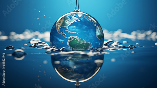 Water  planet Earth  and conservation concept for saving water. Flowing  essential  and symbolic representation urging responsible water use.
