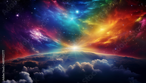 虹色の夜空と雲の景色 © NOS Inc.
