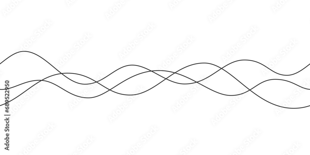Line curve waves. Thin wavy line seamless pattern. Abstract dynamic curve stroke. Simple striped graphic template. Design element. Vector illustration isolated on white background. Line curve waves. Thin wavy line seamless pattern. Abstract dynamic curve stroke. Simple striped graphic template. Design element. Vector illustration isolated on white background.
