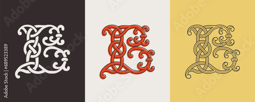 Celtic B monograms set. Insular style initial with authentic knots and interwoven cords. British, Irish, or Saxons overlapping monogram.