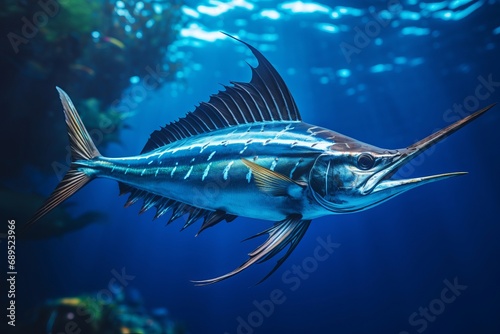 Swordfish in a stunning underwater of open ocean. The enigmatic beauty of oceanic life. Natural background with beautiful lighting
 photo