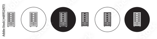 Server rack vector illustration set. Server rack hosting datacenter virtual machine database suitable for apps and websites UI designs. photo