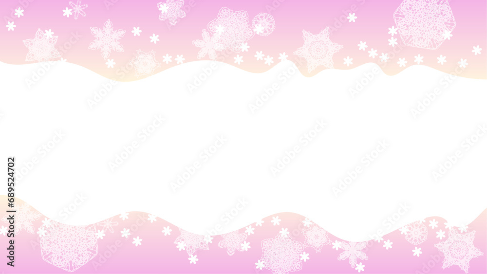 かわいいピンク色の雪の化粧ヘッダーフッター素材　16：9